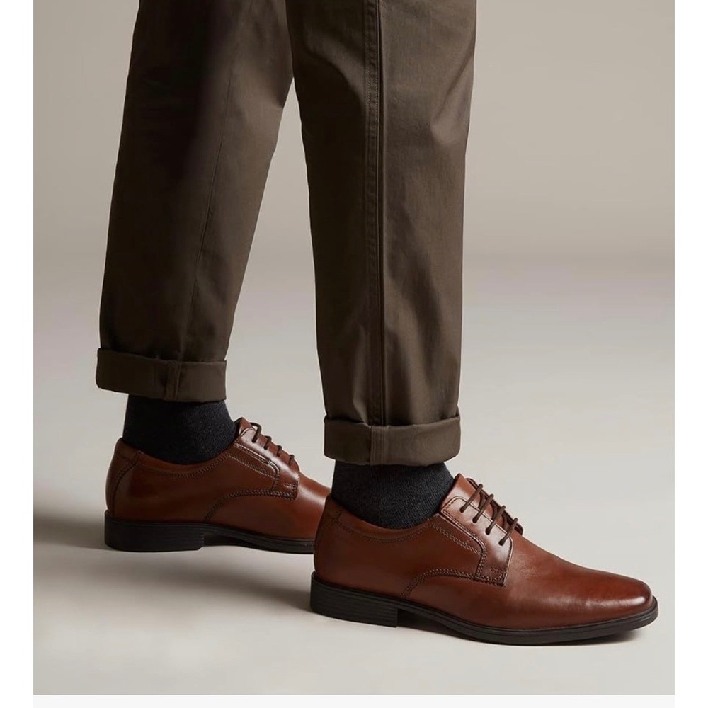 Clarks Collection Tilden Walk Men's Oxford Shoes Dark Tan Leather Size 7.5‎